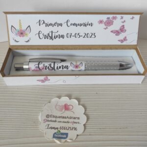 Bolígrafo madera unicornio mariposa abrierto