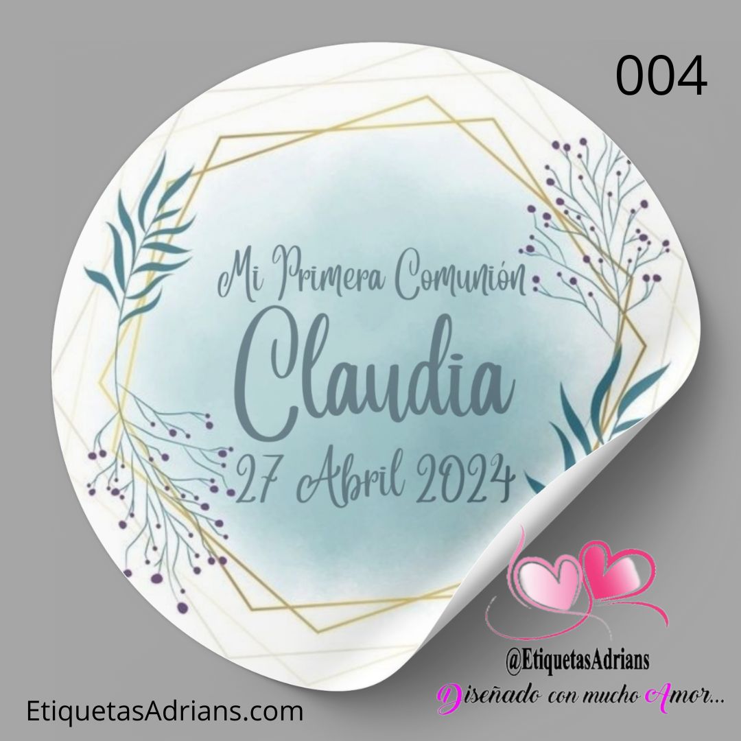 Etiqueta personalizada comunión Modelo Claudia