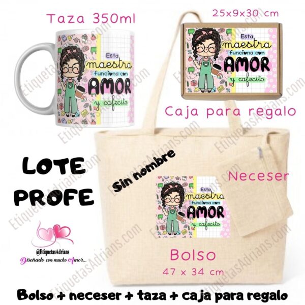 Lote Profe bolso neceser y taza