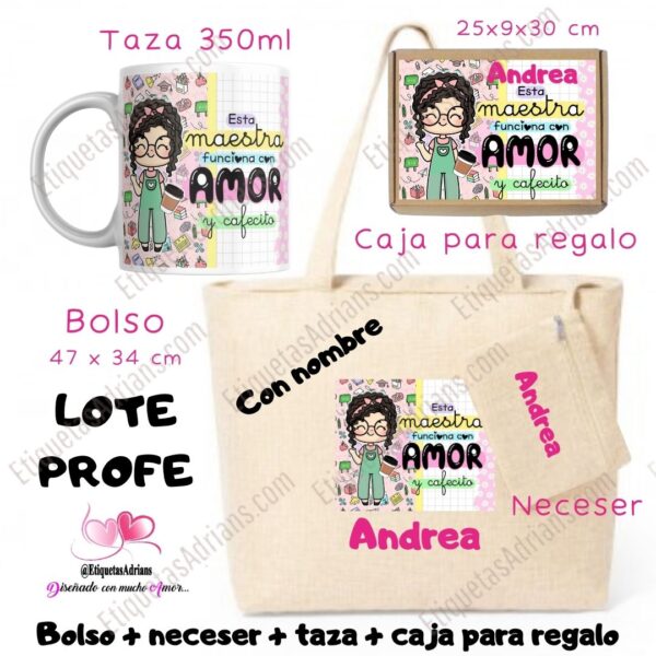 Lote Profe bolso neceser y taza con nombre